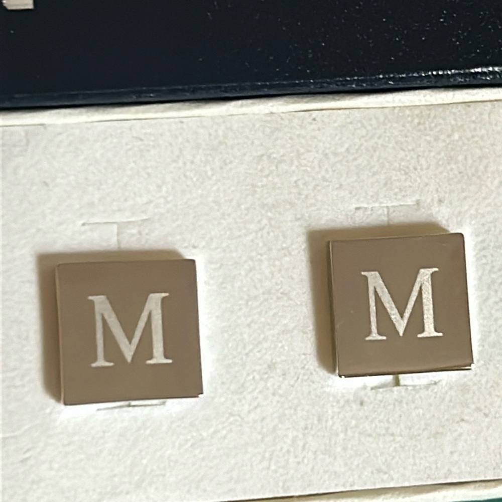 NEW Dual Monocle Monogrammed “M” Cufflinks Silver Tone in Gift Box